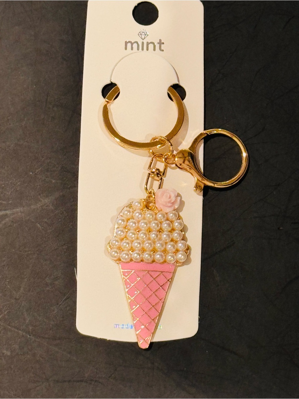 Mint Pearl Ice Cream Charm with Pink and Gold Tone Cone